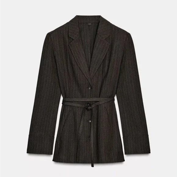 Zara herringbone belted blazer ZE collection in brown marl - small - Picture 8 of 10